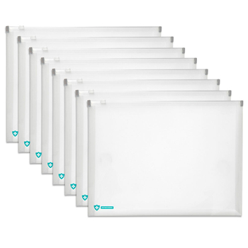 8PK Marbig Pro Antimicrobial PP A4 Document Wallet w/ Zip Lock - Clear