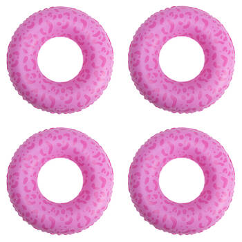 4PK Swim Essentials Kids Inflatable Swimming Ring Pool Floater 55cm Pink Leopard