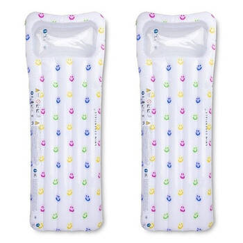 2PK Swim Essentials Inflatable Lie On Beach Pool Floater Bed Smile 176cm 6y+