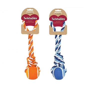 2PK Rosewood Twistables Tennis Ball Tug Pet Toy Assorted