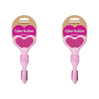2PK Rosewood Cyber Rubber Puppy Bone Pet Dog Teething Dental Chew Bite Toy Assorted