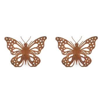 2x Pot Hanger 20.5cm Butterfly Corten Steel Garden Decor Large - Brown