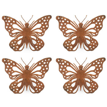 4x Pot Hanger 14cm Butterfly Corten Steel Garden Decor Small - Brown