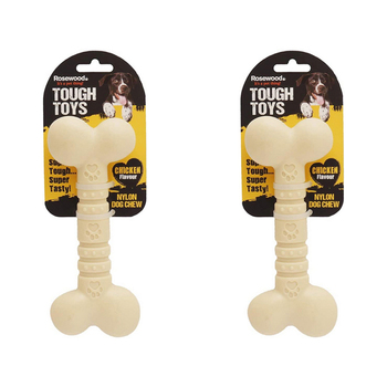 2PK Rosewood Nylon Chicken Bone Pet Dog Chew Fetch Fun Teething Playing Toy Cream