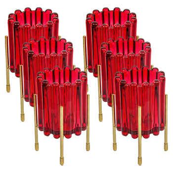 6pc Florabelle Living Ribbed Large Tealight Stand Candle Holder Berry