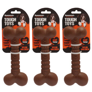 3PK Rosewood Tough Toys Nylon Beef-Flavoured Dog Bone Small