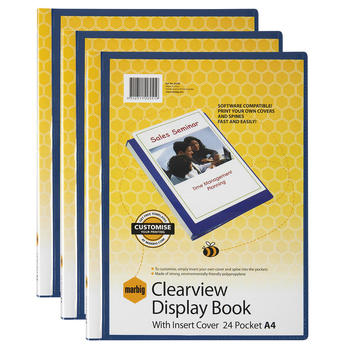 3PK Marbig PP Clearview 24-Page A4 File Display Book - Blue