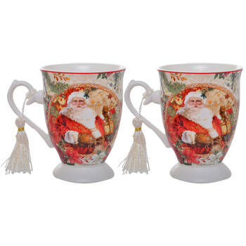2PK Gibson Gifts Vintage Santa Christmas Theme Bone China Drinking Mug 110x125x125mm