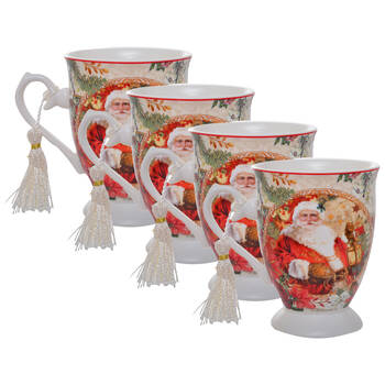 4PK Gibson Gifts Vintage Santa Christmas Theme Bone China Drinking Mug 110x125x125mm