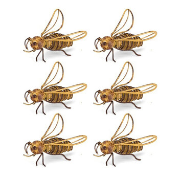 6x Bee Wire 5cm Metal Outdoor Ornament Decor Medium - Yellow