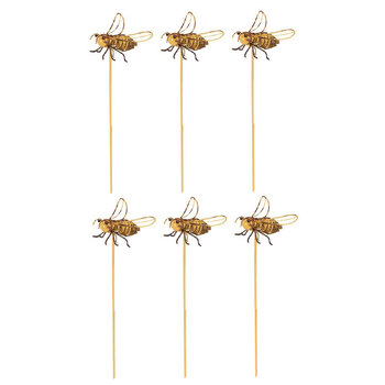 6x Bee Wire on Stick 6.5cm Metal Outdoor Ornament Decor