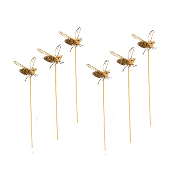6x Bee Wire on Stick 4cm Metal Outdoor Ornament Decor - Small