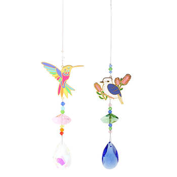 2pc Gibson Gifts Sun Catcher Hummingbird & Kookaburra Hanging Decor Combo Set