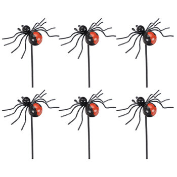 6x Red Back 7.5cm Spider Wire on Stick Metal Outdoor Ornament Garden Decor