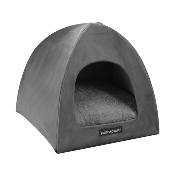 Paws N Claws Lux Velvet Pet Cat Cave 38x35cm Soft Plush Cushion - Dark Grey