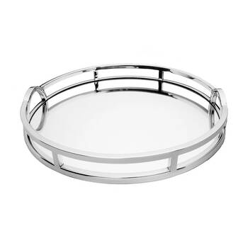 SS Collective Round Mirror Tray With Arch Handles Stainless Steel Small 38cm