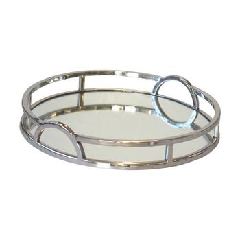 SS Collective Round Mirror Tray With Arch Handles Stainless Steel Large 49cm