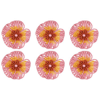 6PK Annabel Trends Beaded Napkin Ring Flower Table Organiser 8.5cm - Pink