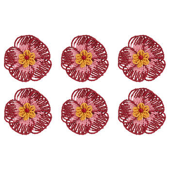 6PK Annabel Trends Beaded Napkin Ring Flower Table Organiser 8.5cm - Red