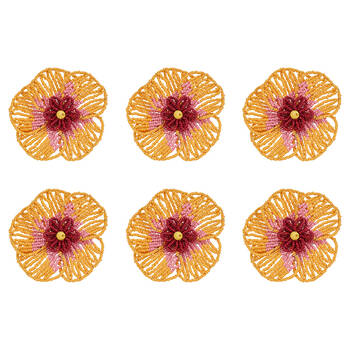 6PK Annabel Trends Beaded Napkin Ring Flower 8.5cm - Yellow