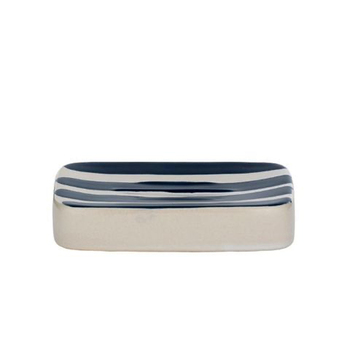 Casa Regalo 12.5cm Ceramic Soap Dish Tray White & Navy Nautical