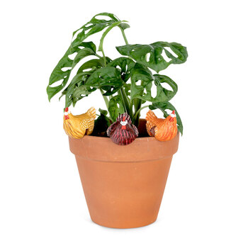 8x Chicken Pot Sitter 4.5cm Planter Decor - Coloured Assorted