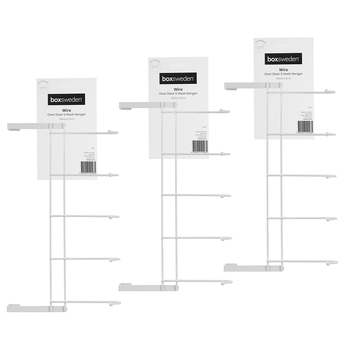 3PK Boxsweden Wire Over Door 5-Hook 38cm Hanger Organiser - White