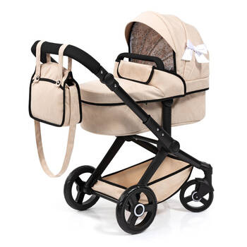 Bayer XEO Doll Pram Pretend Play Kids Stroller Beige with Black Frame & Trim