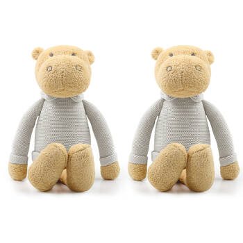 2PK The Peanutshell Hippo Plush Knitted Stuffed Animal Toy 35cm Brown 0+