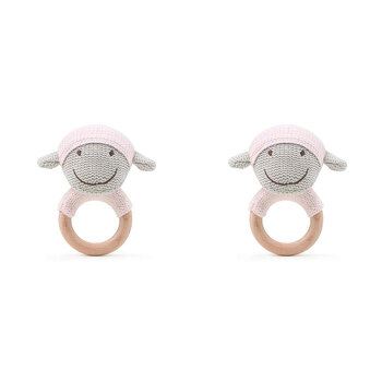 2PK The Peanutshell Lamb Wood Ring Teether 13x10cm Pink 0+