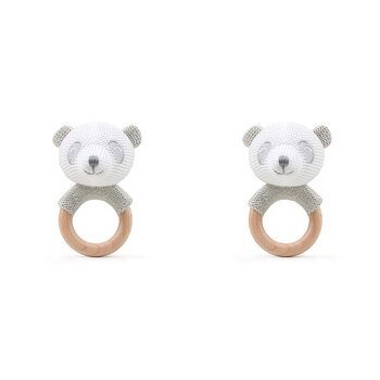 2PK The Peanutshell Panda Wood Ring Teether 13x10cm Grey 0+