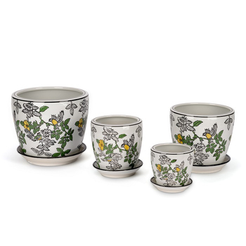 4pc Tall Pot Planter w/ Saucer Garden Decor - Spring Yellow