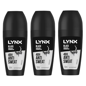 3PK Lynx 50ml Antiperspirant Roll On Black 48Hr