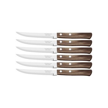 6pc Tramontina Brown Polywood Steak Knives Cutlery Set