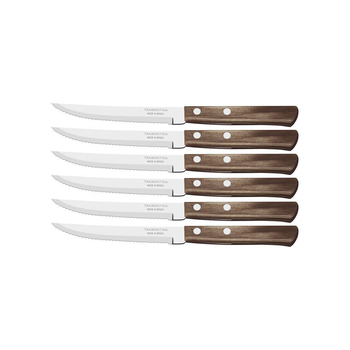 6pc Tramontina Brown Polywood Steak Knives Cutlery Set