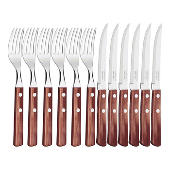 12pc Tramontina Brown Polywood Steak Knife & Fork Set