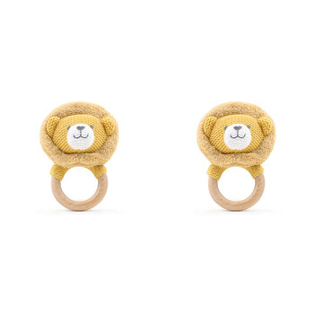 2PK The Peanutshell Lion Wood Ring Teether 13x10cm Orange 0+