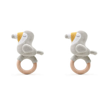 2PK The Peanutshell Toucan Wood Ring Teether 13x10cm Grey 0+
