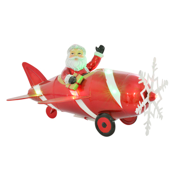 Gibson Gifts Lustre Xmas LED Santa in Aeroplane 33x25cm