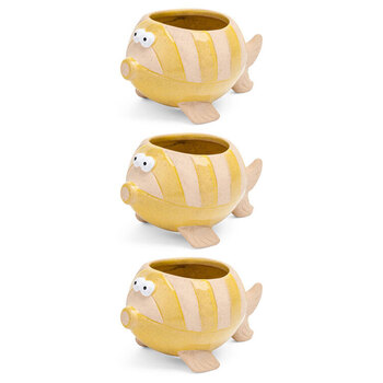 3x Fish Stoneware 14cm Pot Planter Garden Decor Medium - Yellow