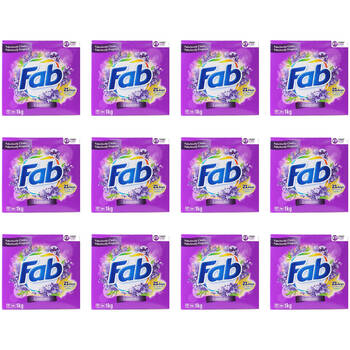 12PK Fab 1kg Laundry Powder Lavender Front & Top Loader Stain Remover