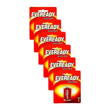6PK Eveready 9V Heavy Duty Zinc-Carbon Powered Battery For Most Devices