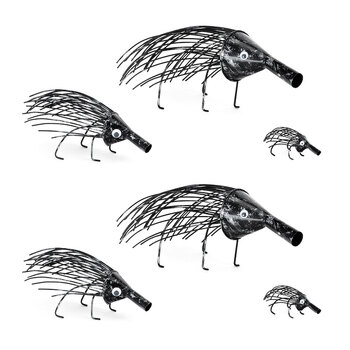6x 3pc Echidna 8/17/27cm Wire Ornament Decor Set - Black