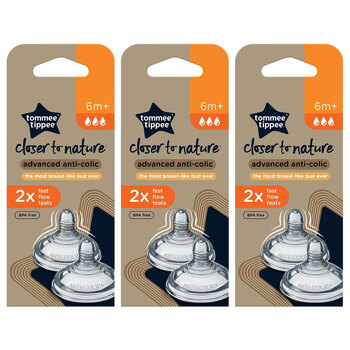 3x 2pc Tommee Tippee Closer To Nature Advanced Anti-Colic Fast Flow Teats 6M+