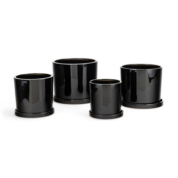 4pc Cylindrical Pot Planter w/ Saucer Set Garden Decor - Black