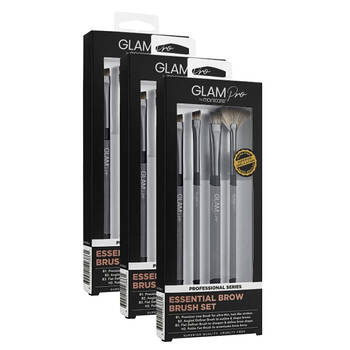 3x 4pc Glam Pro By Manicare Professional Series Essential Brow Brush Set Grey