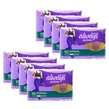 8x 10pc Always Discreet Active Sanitary Naxin Menstrual Pads Normal