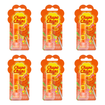 6PK Chupa Chups Moisturising Lip Balm Stick Orange Pop Scent