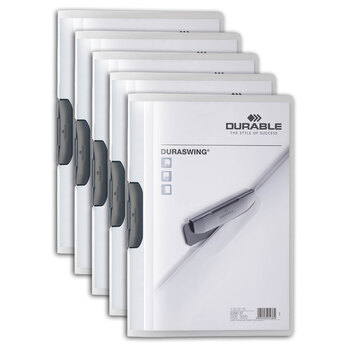 5x Durable Duraswing 30-Sheet A4 Document File Folder - Graphite/Clear