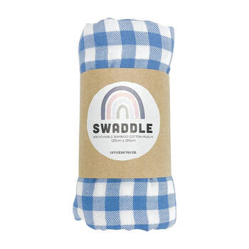 Annabel Trends Muslin Baby/Toddler Swaddle 120cm - Gingham Blue